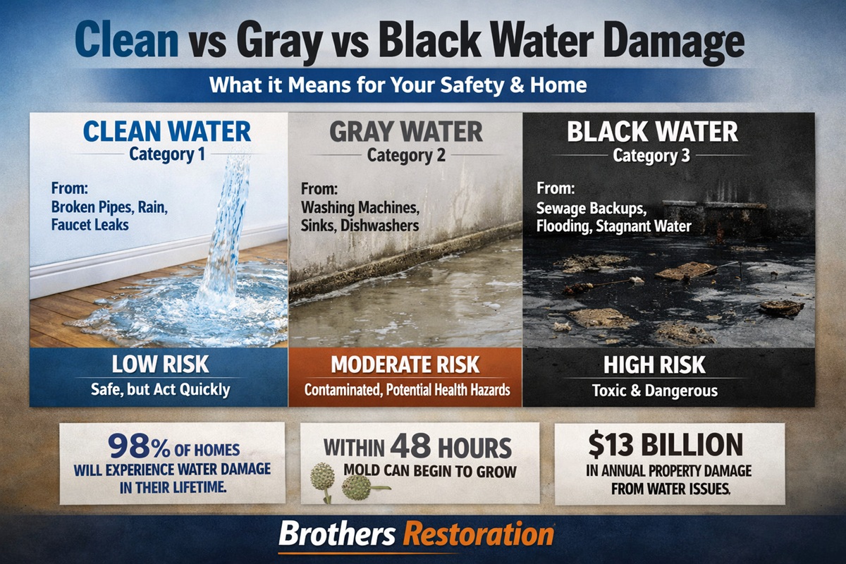 Clean vs Gray vs Black Water Damage